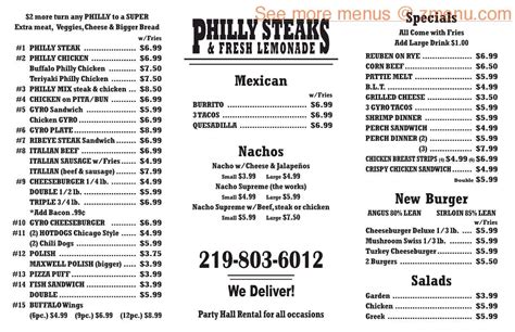 Online Menu Of Philly Steaks And Fresh Lemonade Restaurant Hammond Indiana 46327 Zmenu