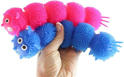 set of 2 large puffer solid color caterpillar 8 fidget sensory toy 5 section tactile toy bug