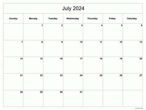 Blank Calendar Printable July 2024 Calendar 2024 Irel