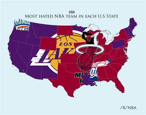 Personalize your videos, scores, and news! This is a map of which NBA team is the most hated in each ...