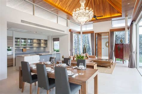 So now, our bathroom, laundry, coat closet, kitchen, and dining room all flow with no transitions. 50 Dining Rooms with Tall Ceilings (Photos)