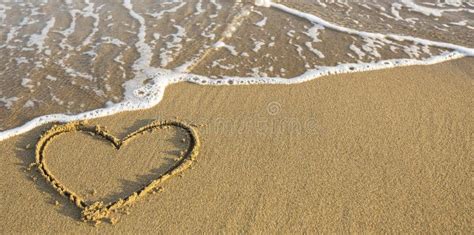Heart Drawn On Ocean Beach Sand Romantic Stock Image Image Of Heart