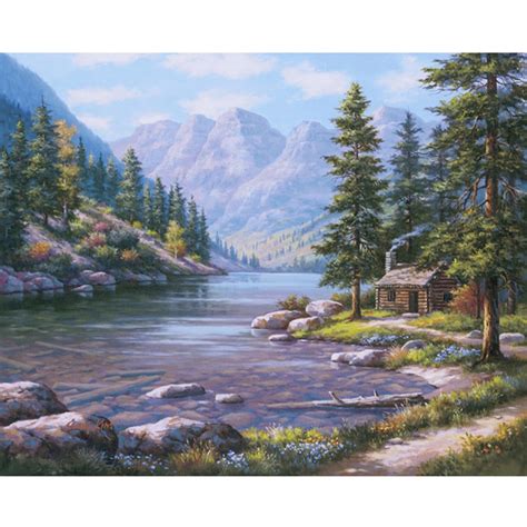 Mountain Landscape River Hovel Oil Painting Hand Made Pictures Painting