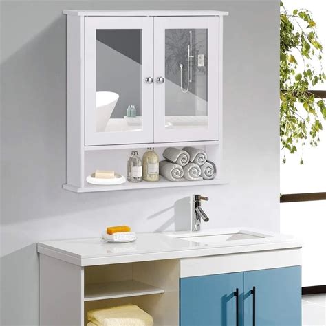 Double Door Mirrored Bathroom Cabinet White Everything Bathroom