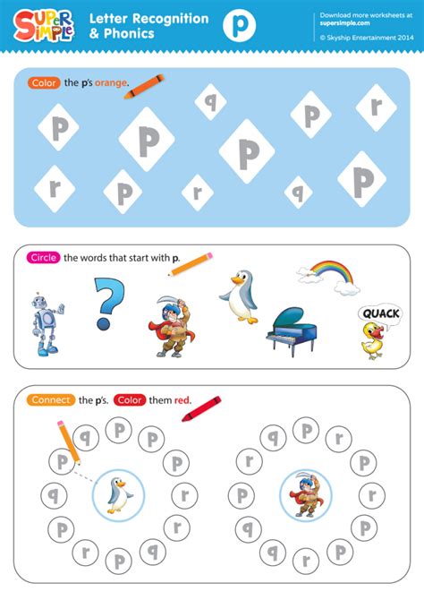 Letter Recognition And Phonics Worksheet P Lowercase Super Simple