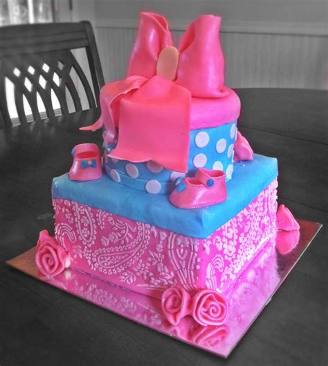 Aquamarine, turquoise, canary yellow, pink tulip cheerful blues + pink: Pink And Blue Baby Shower Cake. - CakeCentral.com