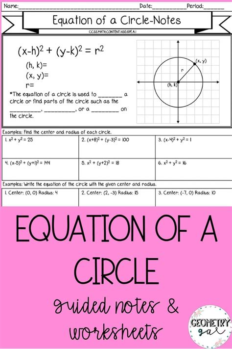 Equation Of A Circle Worksheet Geometry