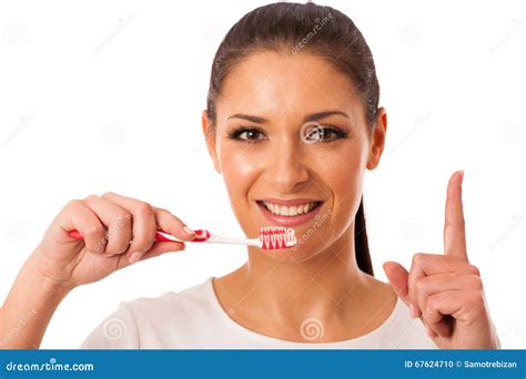 Woman Cleaning Teeth With Toothbrush For Perfect Hygiene And Healthy