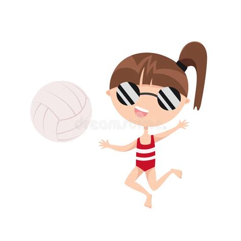 Cute Little Girl Playing Beach Volleyball Funny Happy Summer Mascot