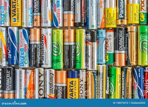 Group Of Used Batteries Editorial Photography Image Of Brand 138474372