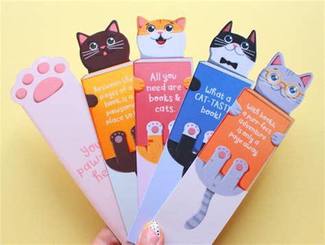 Handmade Cute Cat Bookmark Set Book Lovers Glossy Bookmarks Etsy