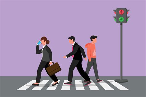 Character Flat Drawing Business People Or Worker Crosses The Road On
