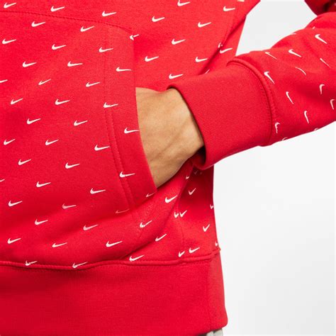 nike fleece sportswear swoosh pullover hoodie in university red white red for men lyst