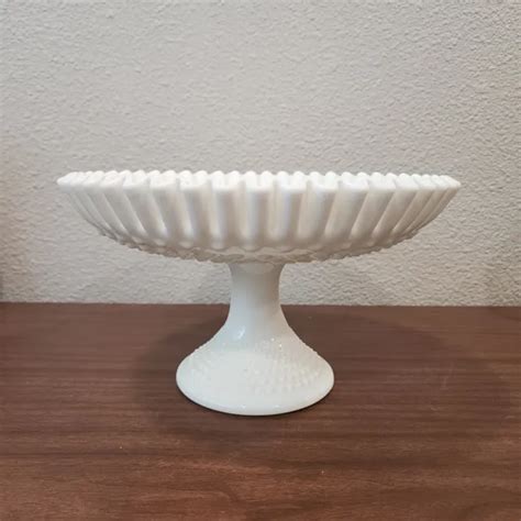 Vintage Fenton White Milk Glass Hobnail Compote Footed Fruit Bowl Pedestal 44 99 Picclick
