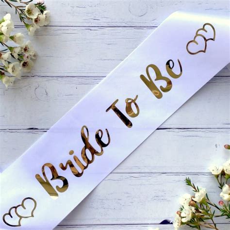 White Bride To Be Gold Print Bridal Satin Sash Online Party Supplies