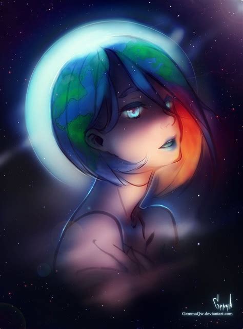 This article is about the planet. Earth-chan by GemmaQw.deviantart.com on @DeviantArt | Space anime, Planets art, Anime art girl