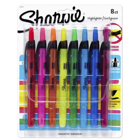 Sharpie Retractable Highlighters Chisel Tip Assorted Colors 8 Count