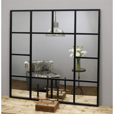 Camden Black Industrial Square Metal Window Mirror 48 X 48 120cm X