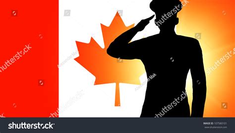 Canadian Flag Silhouette Soldiers Military Salute Stock Illustration