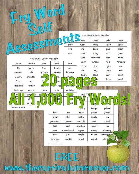 Fry Word Self Assessments Fry Words Sight Words Activity Workbook
