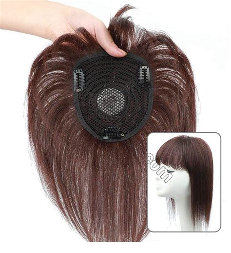 Clip On Human Hair Top Wiglet Hairpiece With Bangs For Women With Thinning Hair