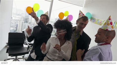 6 Business People Celebrating Colleague Birthday Party In ...