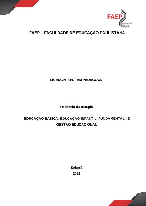 Relatório De Estágio Pedagogia