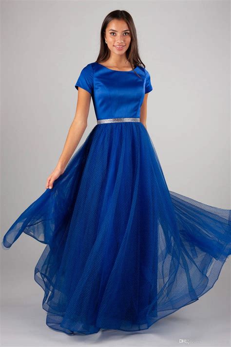 Pls link places where you found some good prom dresses (also the style for my school's prom is less american sequins and more evening classic and chic but i'm up for whatever!) 2019 Royal Blue Tulle Long Modest Prom Dress With Cap ...
