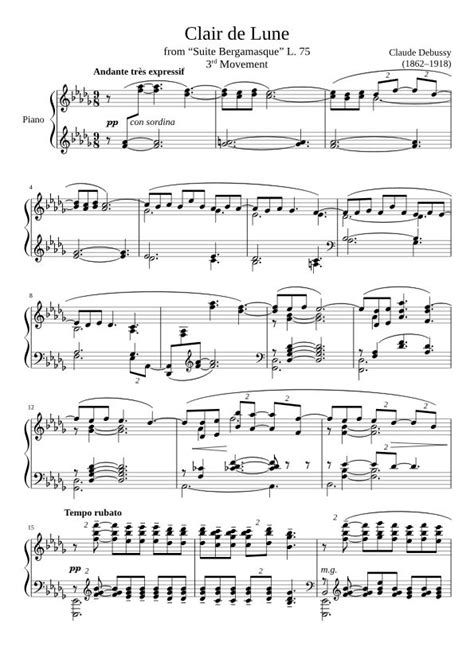 clair de lune sheet   piano      midi piano sheet  classical