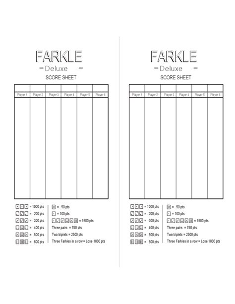 Farkle Score Sheet Example Free Download