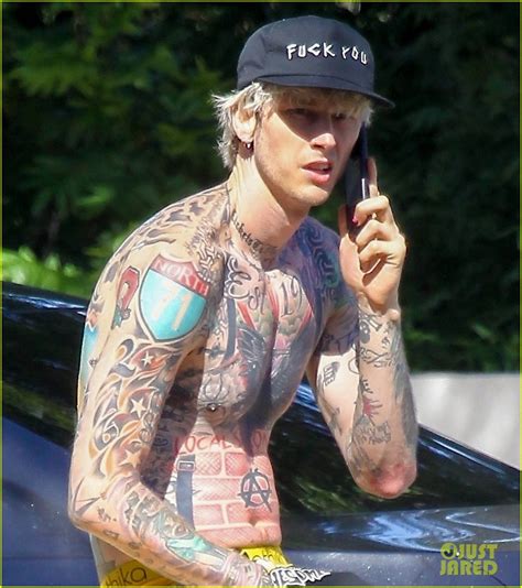 Machine Gun Kelly Shows Off Fully Tattooed Torso While Shirtless Photo Shirtless