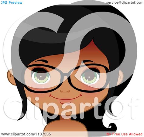 Cartoon Of A Happy Black Or Indian Girl Wearing Glasses 5 Royalty Free Vector Clipart By