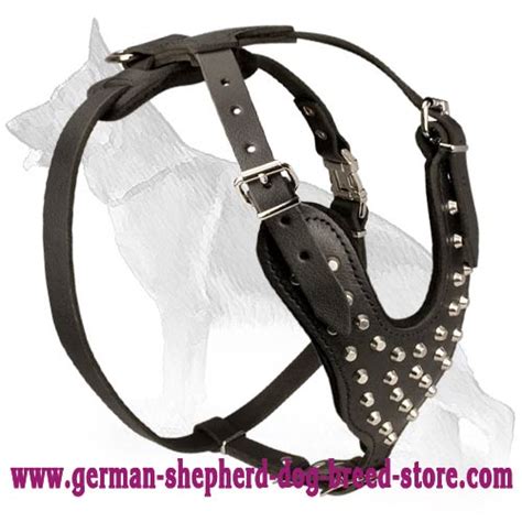 German Shepherd Studded Leather Dog Harness With Cones German