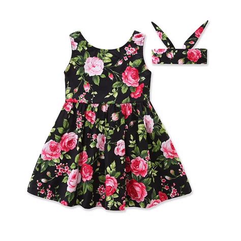 Puseky Toddler Kids Clothes Baby Girl Dress Summer Floral Button