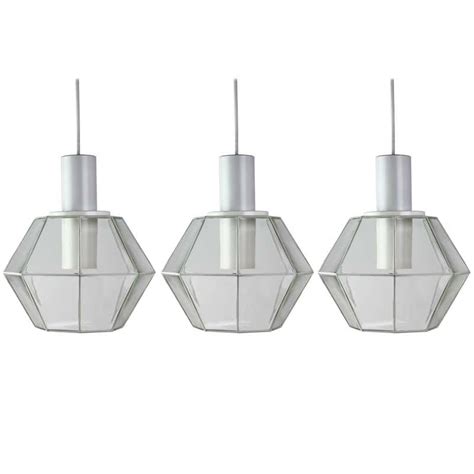 Glashütte Limburg Geometric Pendant Lights Lamps White And Clear Glass 1970s For Sale At 1stdibs