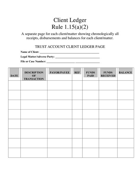 Trust Account Client Ledger Page Template Download Printable Pdf