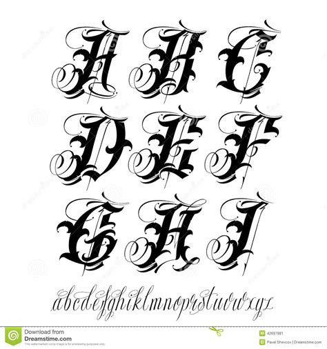Vector graphic alphabet in a set . Tattoo alphabet stock vector. Illustration of capital - 42697981