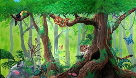 Rainforest Mural By Kchan27 Jungle Mural Rainforest Mural Animal Mural