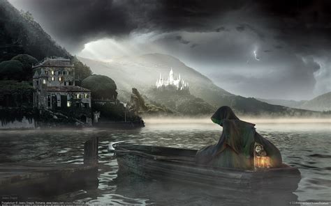Dark Horror Fantasy Gothic Castle Lamp Reaper Boat Landscapes Wallpaper