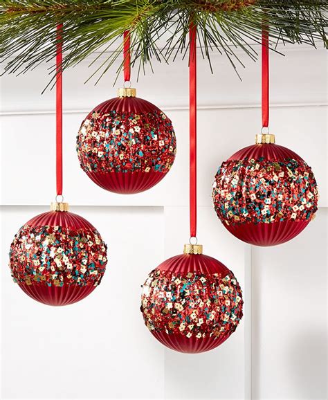 Holiday Lane Christmas Cheer Shatterproof Red Sequin Ornaments Set Of