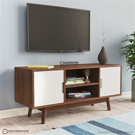 Odell Wooden Living Room Tv Table With Storage White Decornation