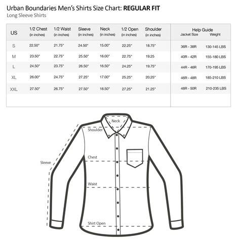 Mens Shirt Size Chart In Inches
