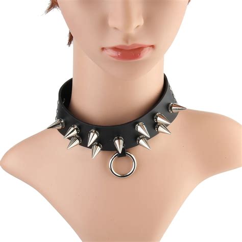 Seanuo Sharp Rivet Leather Choker Necklace With Circle Slave Harness BDSM Collar Necklace