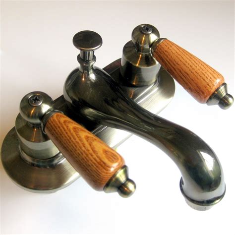 Watqen double handle floor mounted clawfoot tub faucet finish: Antique Brass 4" Centerset Bathroom Faucet Oak Wood Handles Lavatory LDR 0104850 | eBay