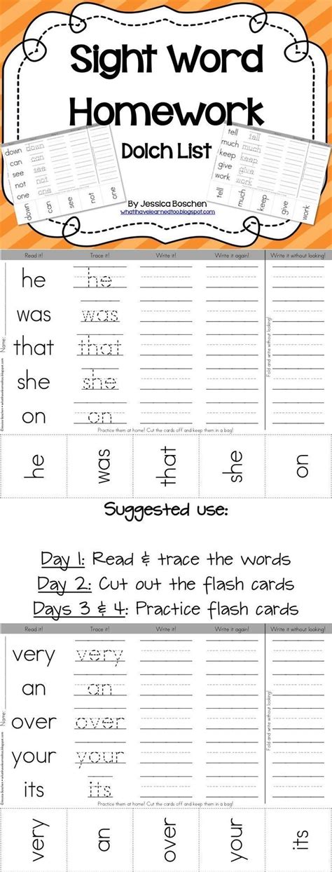 Sight Word Homework Dolch List Sight Words Homework Teaching