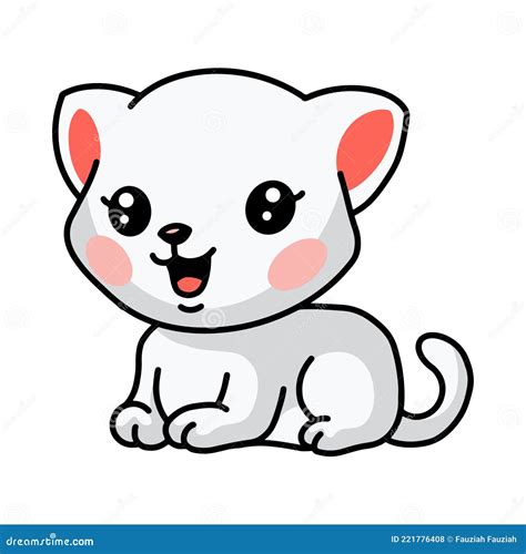 Cute Little White Cat Cartoon Lay Down Stock Vector Illustration Of