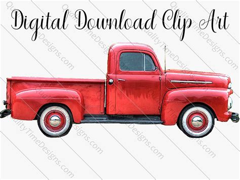 Red Watercolor Vintage Truck Clipart 017 Rusty Rustic Country Chevy