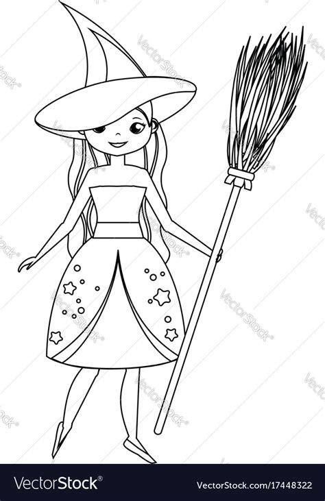 Coloring Page For Children Cute Witch Holding Vector Image