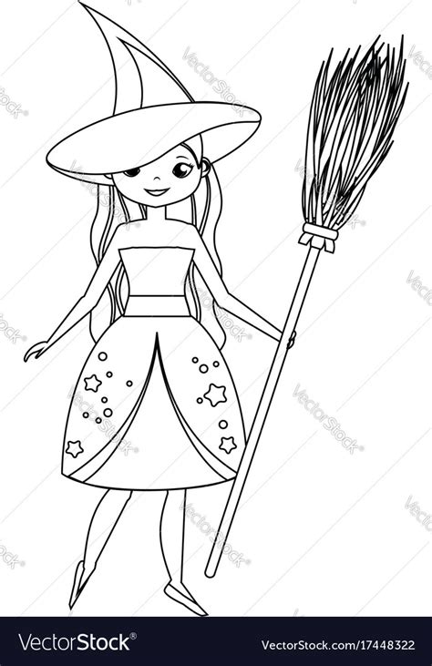 Coloring page for children cute witch holding Vector Image