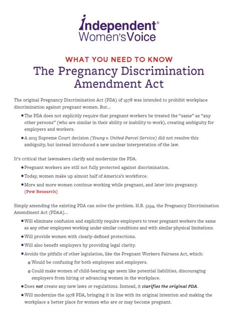 fact sheet the pregnancy discrimination amendment act